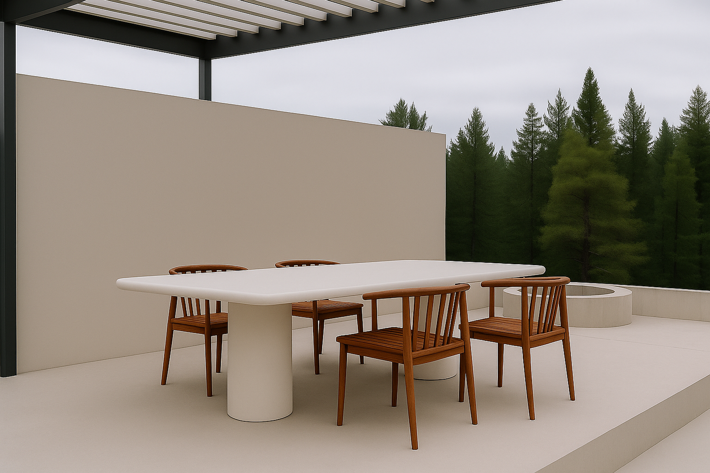 Mesa de microcemento blanca grande en terraza