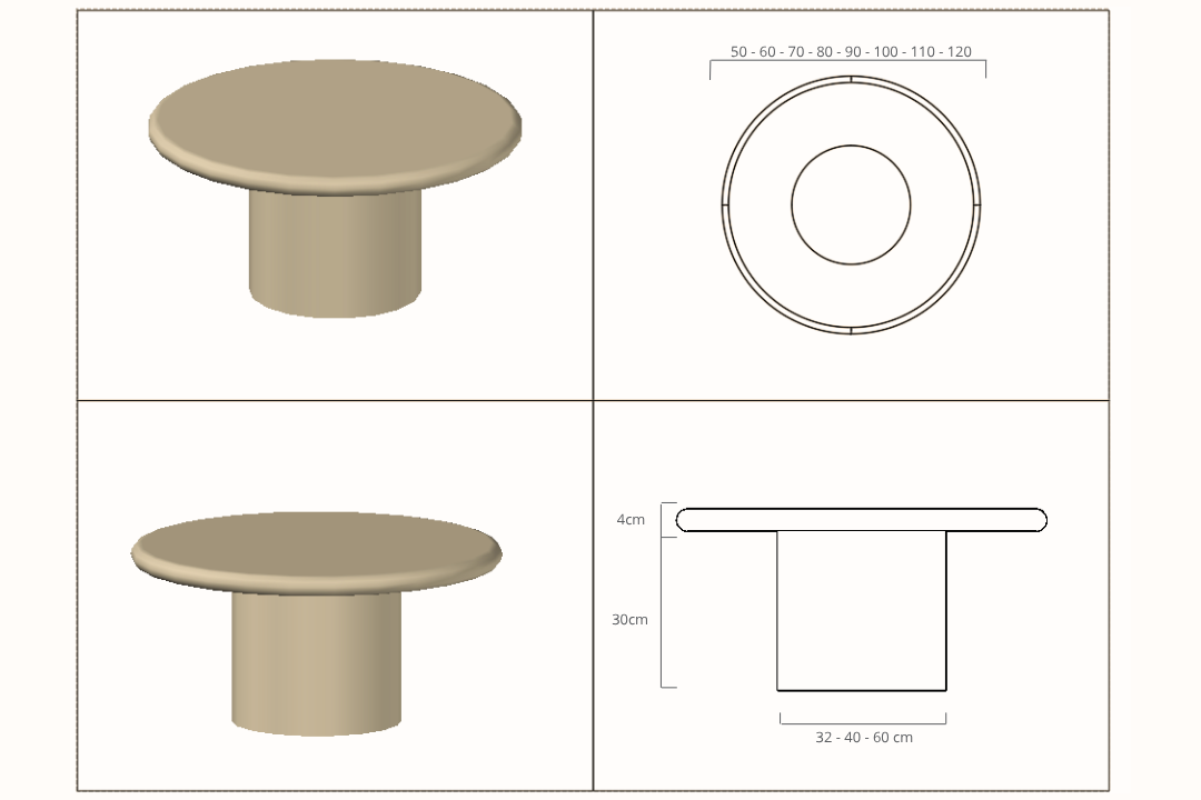 plano de mesa de centro de microcemento