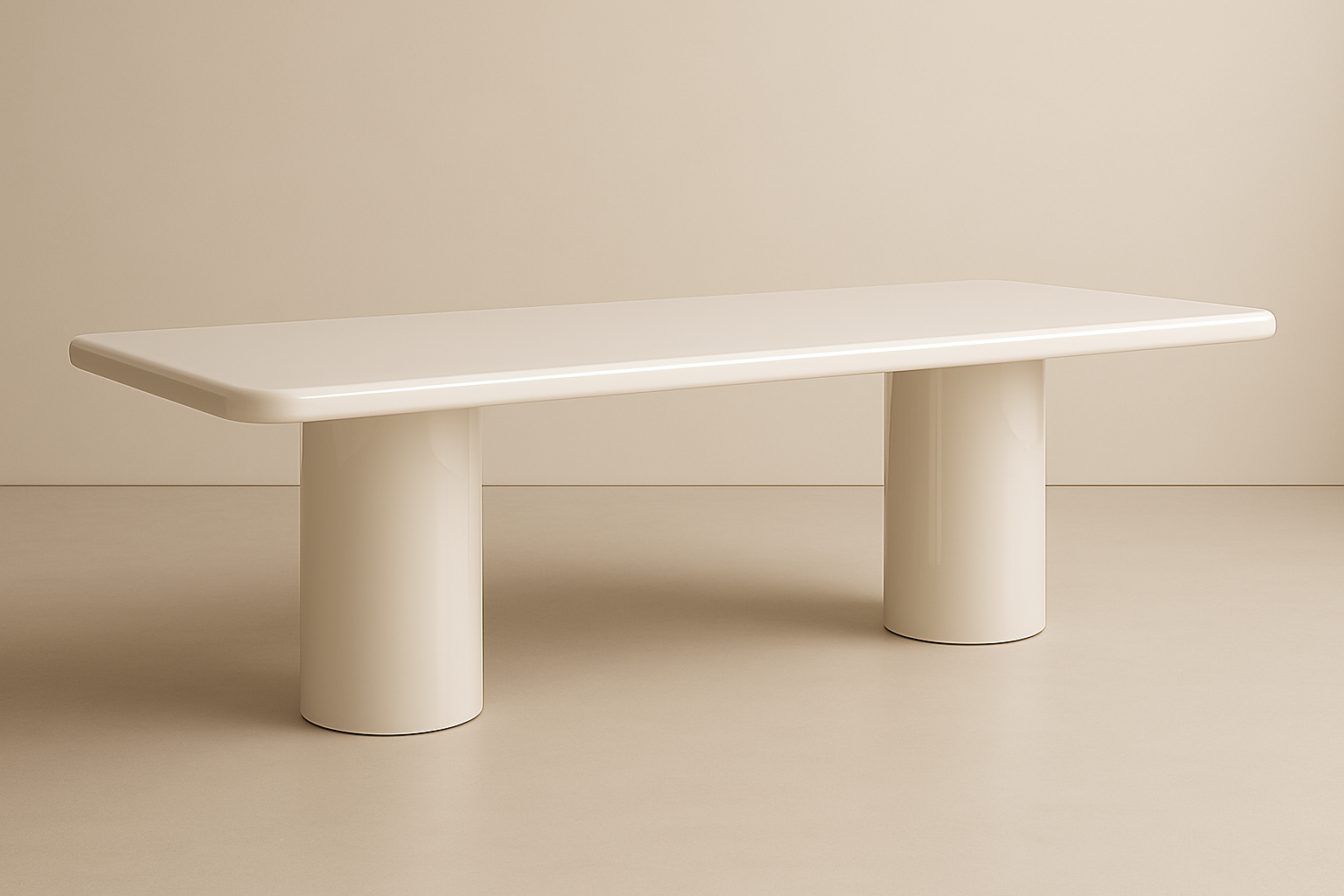 mesa larga de microcemento blanca