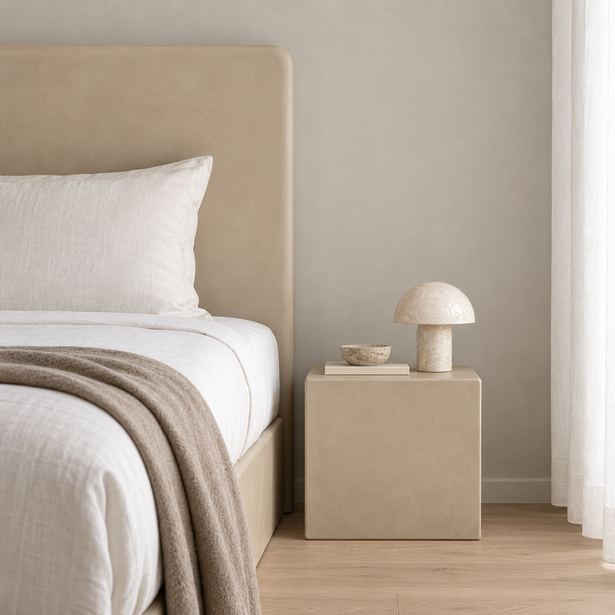 Cabecero Daimiel de microcemento blanco roto - dormitorio