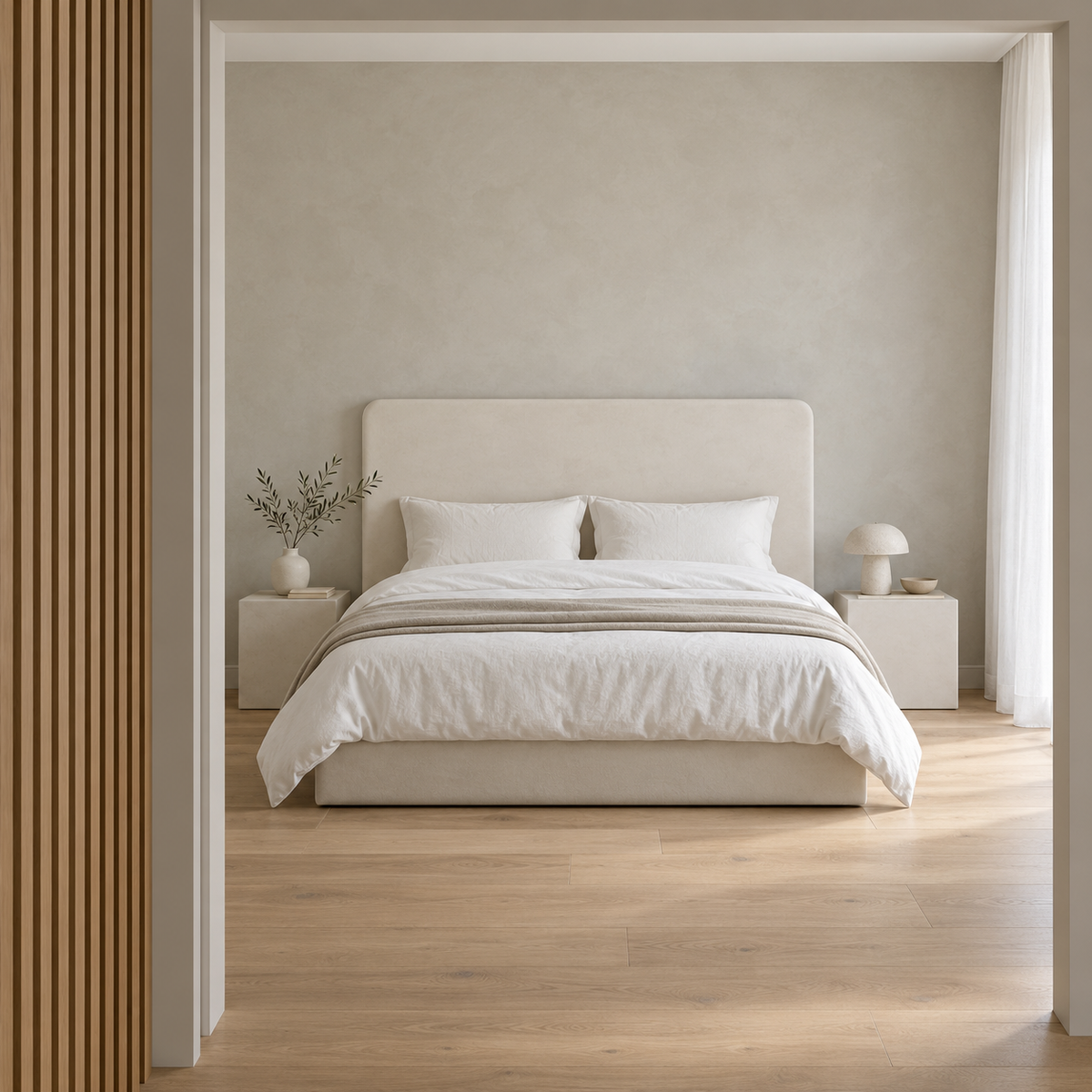 Cabecero Daimiel de microcemento blanco roto - dormitorio