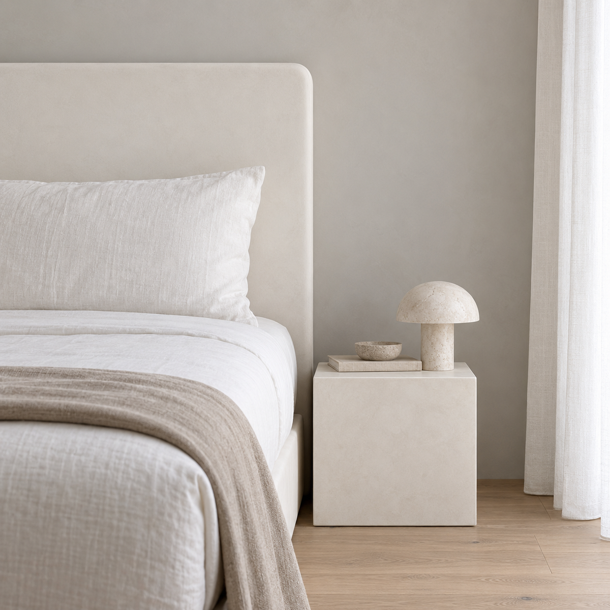 Cabecero Daimiel de microcemento blanco roto - dormitorio