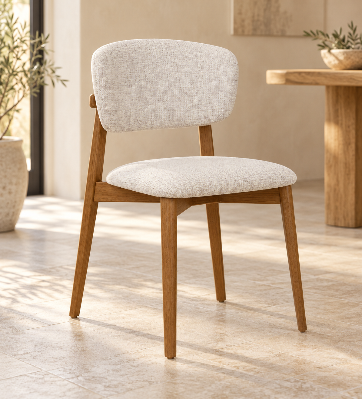 Silla Lira, madera medio, asiento tapizado, vista ambiente