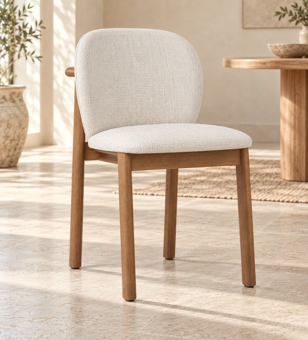 Silla Nara, madera medio, asiento tapizado, vista ambiente