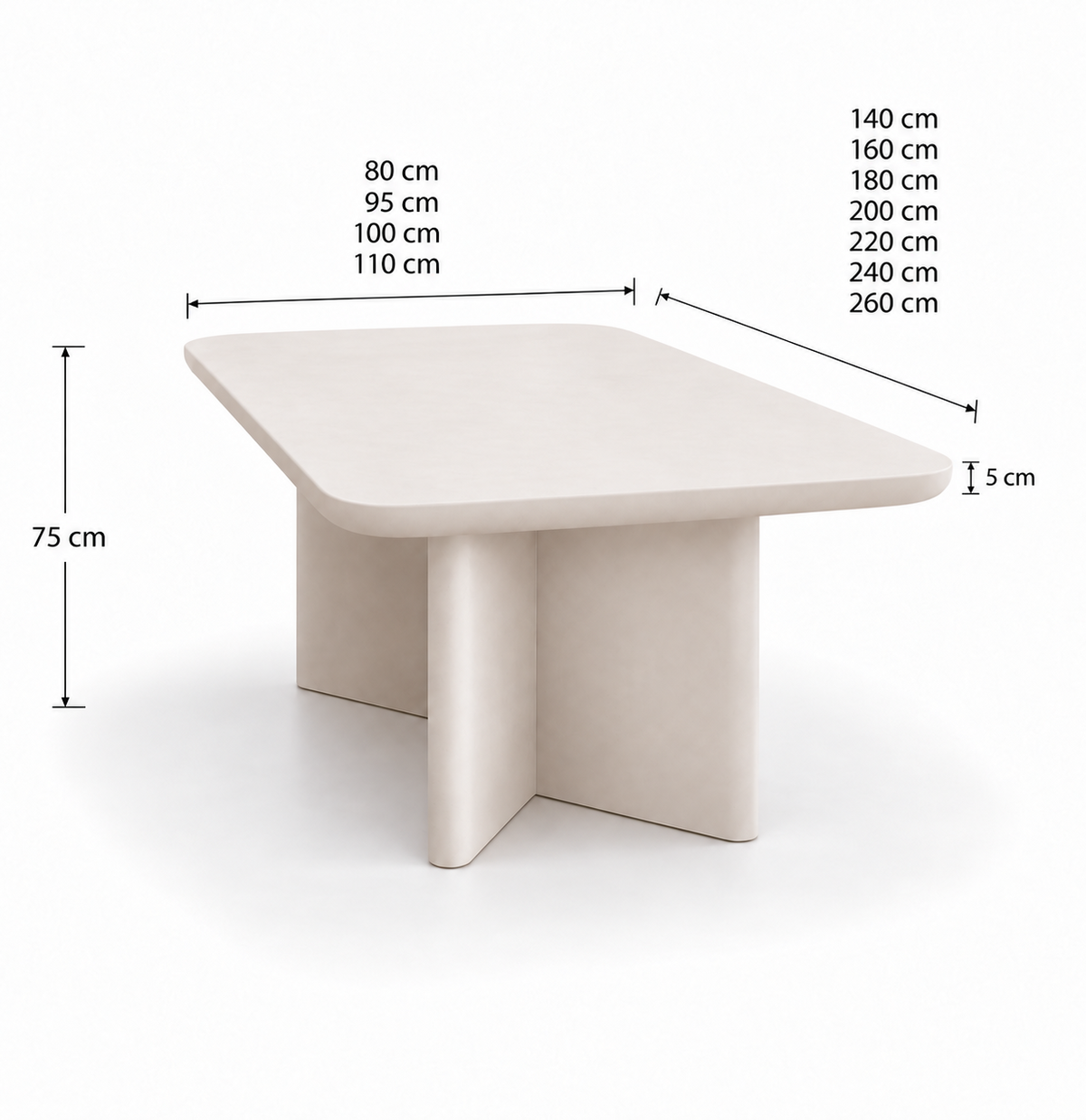 Mesa de comedor Valencia de microcemento blanco roto en un comedor luminoso, vista en perspectiva