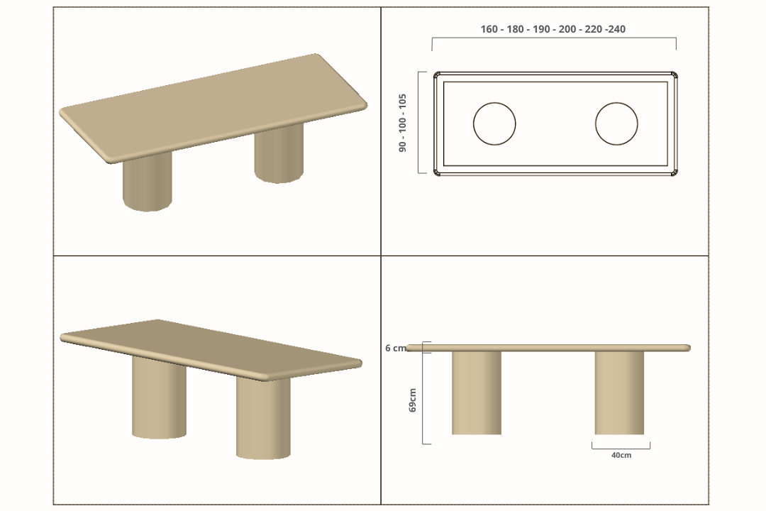 mesa larga de microcemento blanca